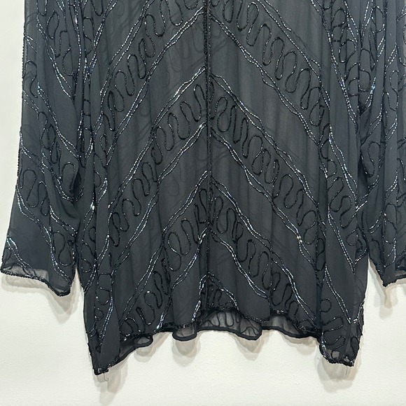 Vintage Sheer Beaded Open‎ Jacket Blouse Womens 3X Plus Size Cocktail Party Chic - Picture 3 of 12